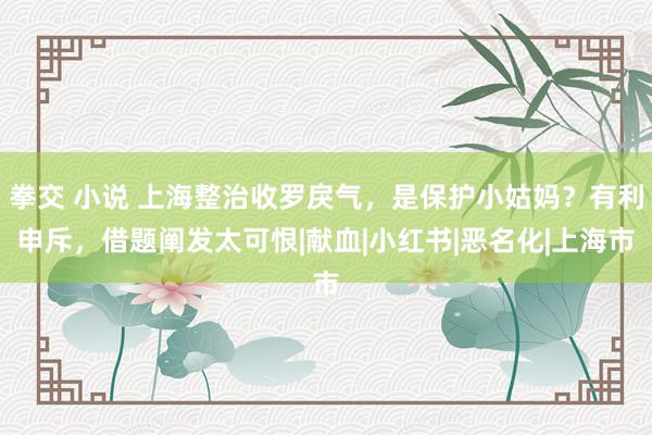 拳交 小说 上海整治收罗戾气，是保护小姑妈？有利申斥，借题阐发太可恨|献血|小红书|恶名化|上海市